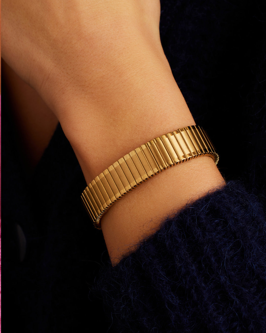 Woman wearing Venice Watch Bracelet || option::18k Gold Plated