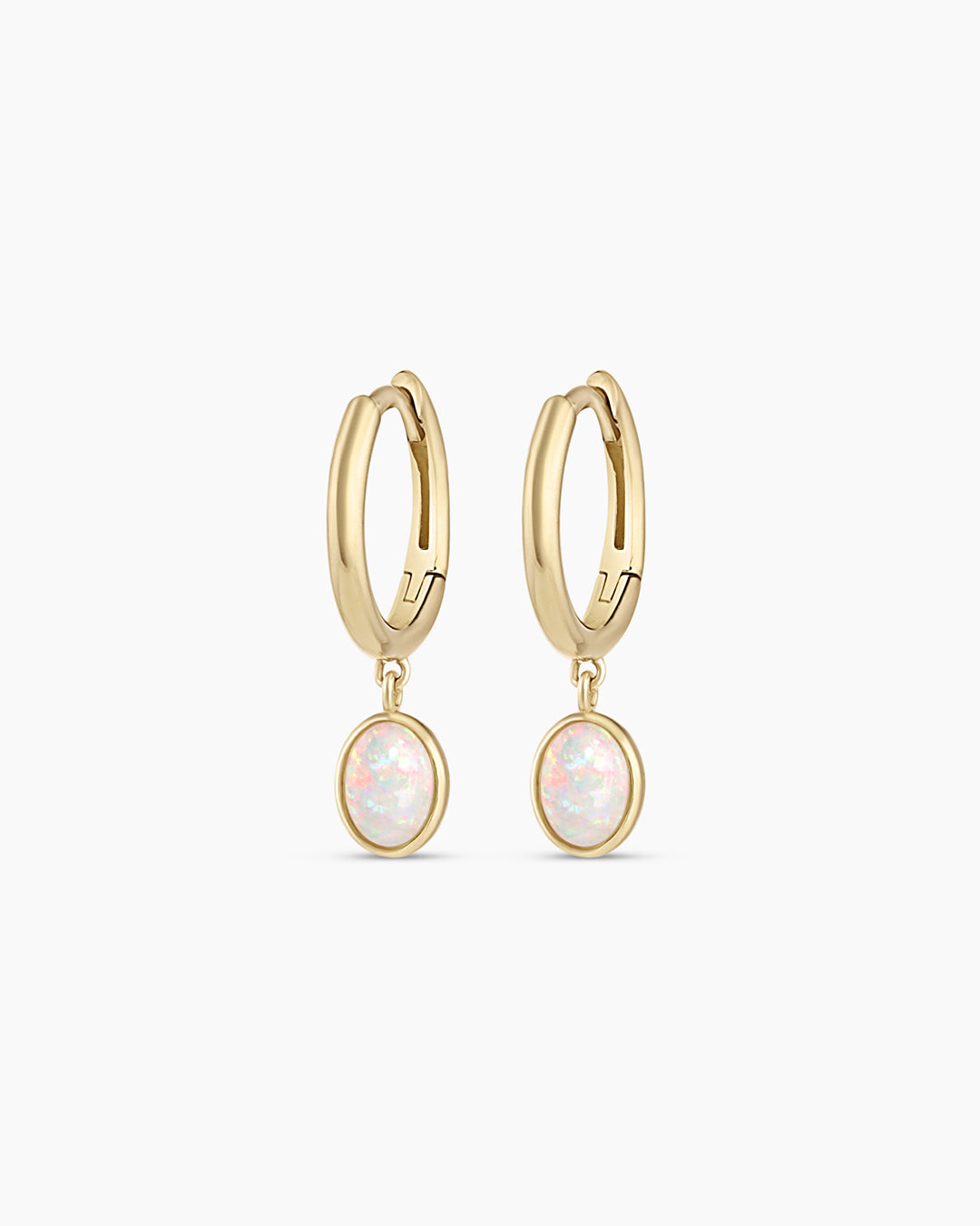 Opal Oval Charm Huggies || option::14k Solid Gold