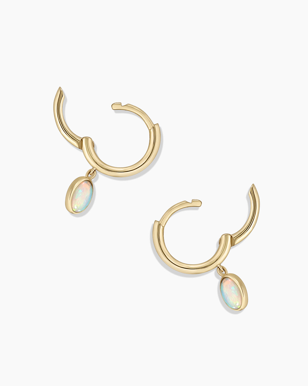 Opal Oval Charm Huggies || option::14k Solid Gold, Pair