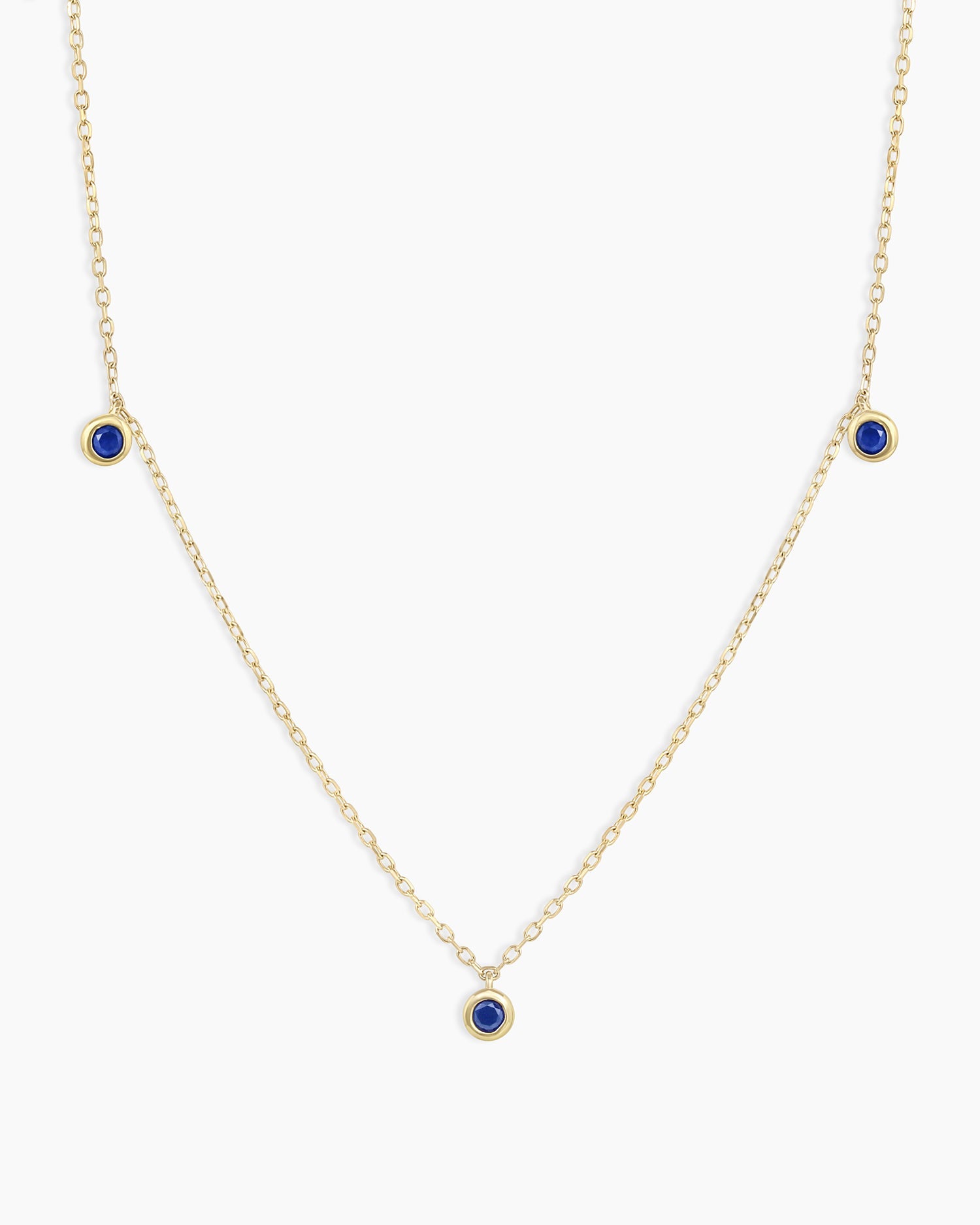 Classic  Blue Sapphire Trio Necklace || option::14k Solid Gold