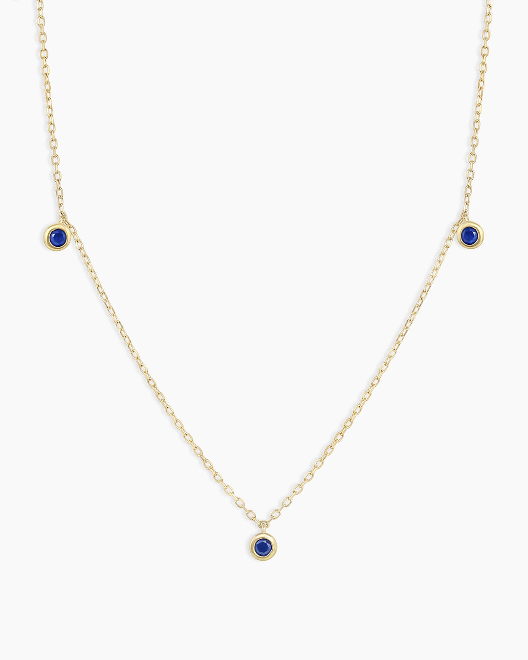 Classic  Blue Sapphire Trio Necklace || option::14k Solid Gold